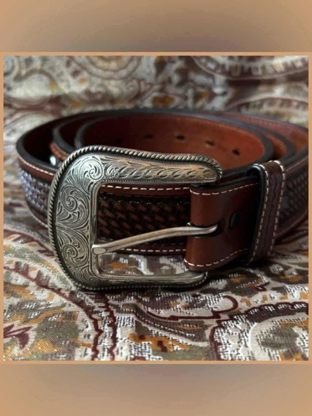 Western Hand Tooled Leather Belt